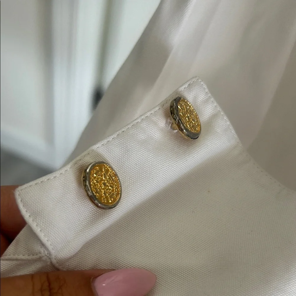 Chanel White Dress Shirt for with CHANEL Embroidery Sz S